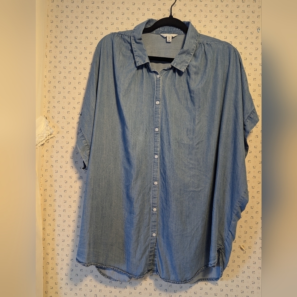 Time & Tru 3XL Jean denim blouse short sleeve summer picnic light casual party